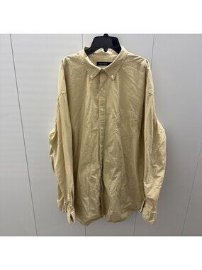 Nautica Shirt Mens 3XL Yellow Check Long Sleeve Sanded Poplin Button Down Cotton
